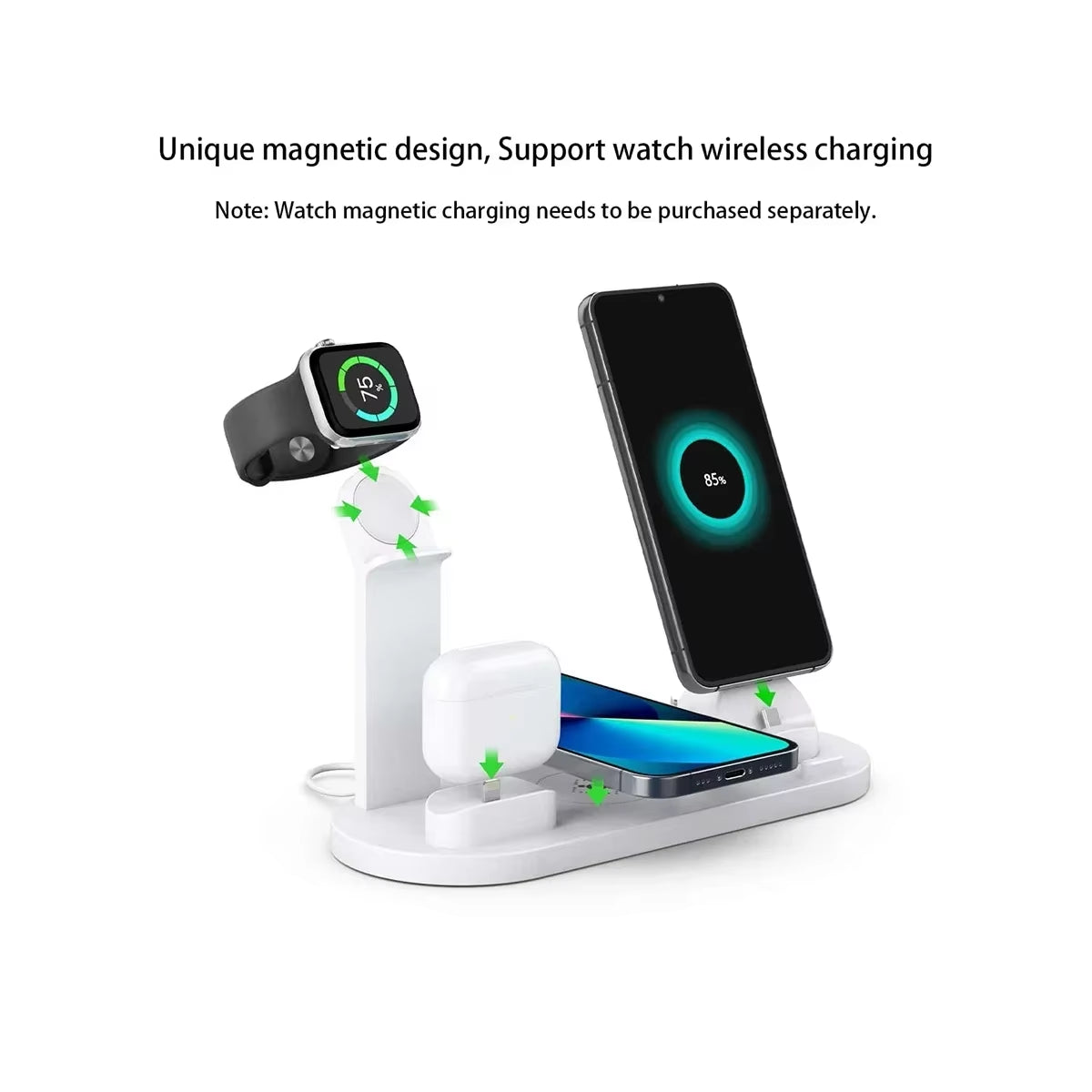 30W 7 in 1 Wireless Charger Stand Pad for Iphone 15 14 13 12 11 X Apple Watch Airpods Desk Phone Chargers Charging Dock Station